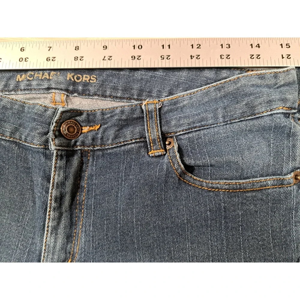 Michael Kors Womens Medium Wash Bootcut Jeans Rhinestone‎ Logo Size 8